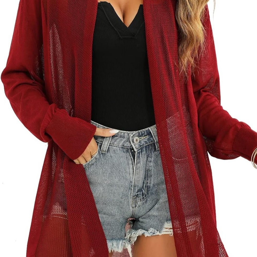 Elegant Burgundy Open Front Cardigan